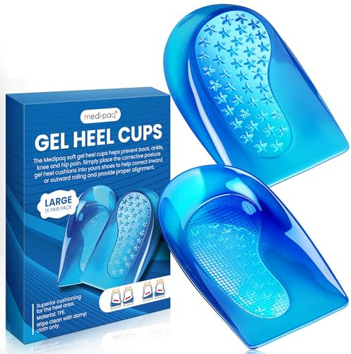 Medipaq Posture Correcting Gel Heel Levelling Supports - Angled Design Corrects Pronation or Supination - Plantar Fasciitis-Large