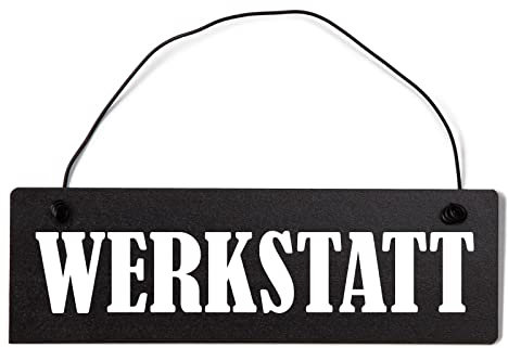 Deko Shabby Chic Schild Werkstatt Vintage Holz Türschild in schwarz mit Draht