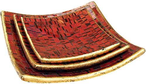 GURU SHOP Eckige Mosaikschale, Untersetzer, Dekoschale, Handgearbeitete Keramik & Glas Obst Schale - Design 2, Size:3`er Set