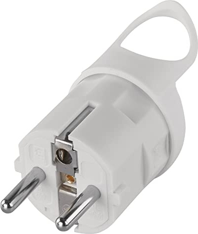 EMOS Schutzkontaktstecker mit Lasche, Ersatz-Stecker aus Kunststoff, Schuko-Stecker für gerade Einführung, Kabelquerschnitt 1,5 mm2, 3 680 W, IP20 Innenbereich, 250 V/16 A max., Weiss, ohne Kabel