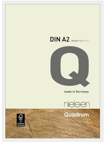 nielsen Bilderrahmen, 42 x 59,4 cm (A2), Holz, Reinweiß, Posterrahmen zum Aufhängen im Hoch- & Querformat, Echtglas, Quadrum