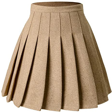 Hoerev Frauen Mädchen vielseitig Plaid gezauter Rock mit Shorts für kaltes Wetter,Beige,EU 38