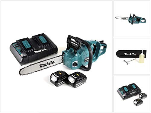 Makita DUC 355 PM2 Tronçonneuse sans balais 36 V 2 x 18 V 35 cm + 2 x 4 Ah batterie + chargeur double