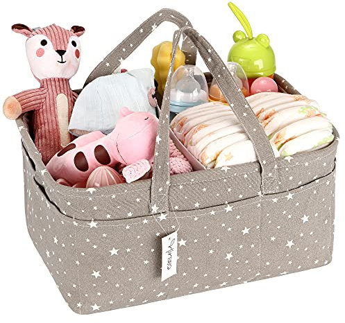 Hinwo Panier à couches pour bébé 3 compartiments avec séparateur amovible et 10 poches invisibles pour couches et lingettes