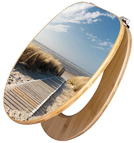 banjado Design WC Sitz Bambus 45x37,5cm / Toilettendeckel Holz/hochwertiger Toilettensitz/Bambus-Toilettendeckel für alle gängigen Toiletten - Dünen