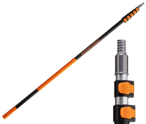 1.5-7.3m Telescopic Extension Pole // 5-24 ft Multi-Purpose Extendable Pole with Universal Twist-on Metal Tip // Lightweight & Sturdy // Best Telescoping Pole for Painting, Dusting & Window Cleaning