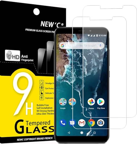 NEW'C 2 Piezas, Protector Pantalla para Xiaomi Mi A2, Xiaomi Mi 6X, Cristal Templado Antiarañazos, Antihuellas, Sin Burbujas, Dureza 9H, 0.33 mm Ultra Transparente, Ultra Resistente