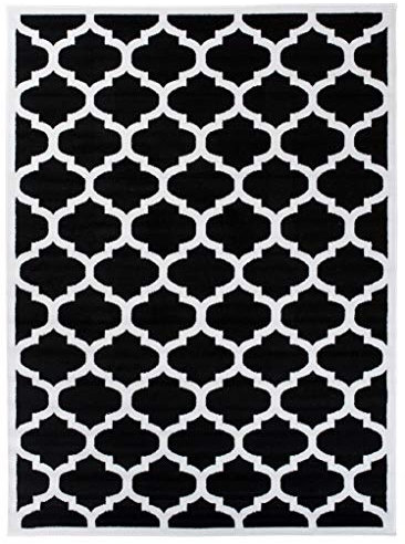 Carpeto Rugs Modern Teppich für Wohnzimmer Schlafzimmer Esszimmer - Marokkanisches Muster Kurzflorteppich - Schwarz Weiß 140 x 200 cm
