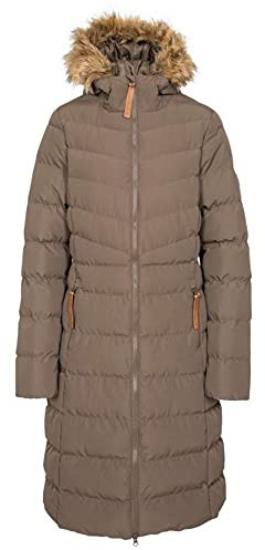 Trespass Women's Jacket Audrey - Waterproof 2000mm, Windproof, Faux Fur Trim, Padded, 2 Zip Pockets, Grown on Hood, Two Way Front Zipper, Longer Length, Badge Detail on Sleeve