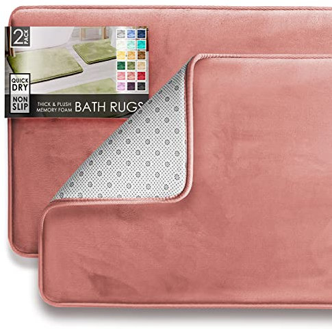 Clara Clark Lot de 2 Tapis de Bain en Mousse à mémoire de Forme Ultra Doux, antidérapants et absorbants, Taille S/L, Rose Brumeux