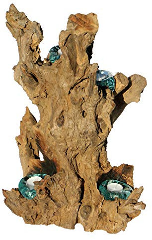 Geschenk Fantastischer 50 cm Deko Gamal Wurzelholz Vierer Teelichthalter Wurzel Holz Glas Teelicht 04