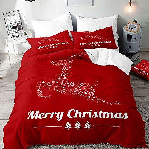 FANSU 3D Bettwäsche, Bedding Bedrucktes Bettbezug-Set 3 Teilig Hohe Qualität Microfaser Bequem Weich Haltbar Atmungsaktive Bettwäsche Garnitur (Roter Elch,180x220cm)