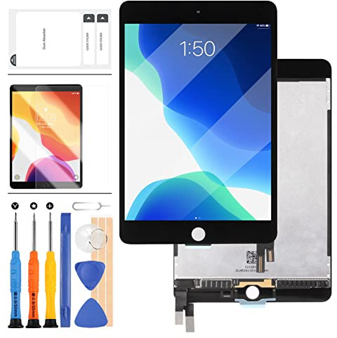 Schermo di Ricambio per iPad Mini 4 A1538 A1550 8.9 LCD Display Touch Digitizer Assembly, Tablet Pannello Frontale e Schermo LCD Riparazione, con Strumenti +Vetro Temperato Senza Tasto Home (Nero)