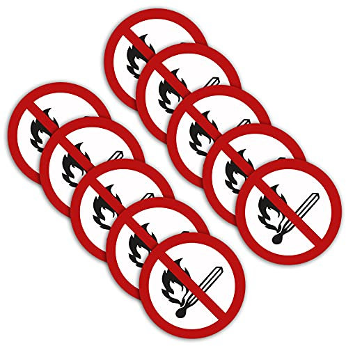 10 Stück XXL Feuer offenes Licht verboten Aufkleber Ø 21cm Sticker rauchen verboten Warnzeichen mit UV Schutz für Außen-und Innenbereich von STROBO