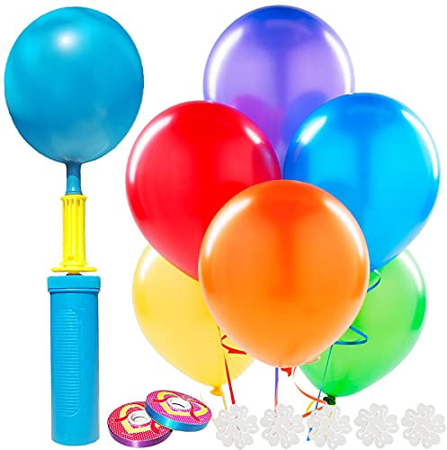 Balloons and Pump Hand Held 100PCS Assorted Colors Premium Latex Balloon Vibrant Colorful for Birthday Party Wedding Christmas Holidays Graduation Shower Decorations Accessory. (bright mix 100)