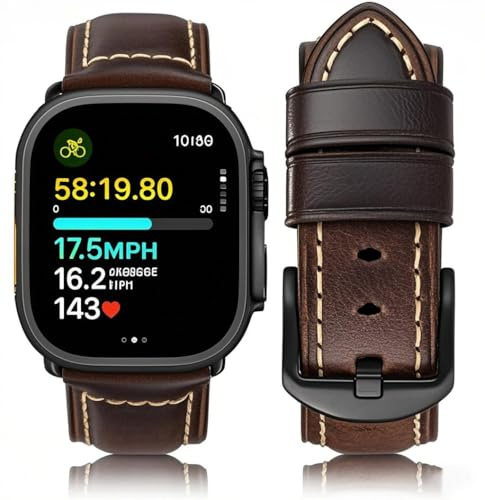 HUAFIY Leder Armband für Apple Watch Armband 38mm 40mm 41mm42mm, Herren Damen Ersatz Original Lederband für iWatch Serie 10/9/8/7 6 5 4 3 2 1 (Kaffee/schwarze Schnalle, 38mm40mm41mm42mm)
