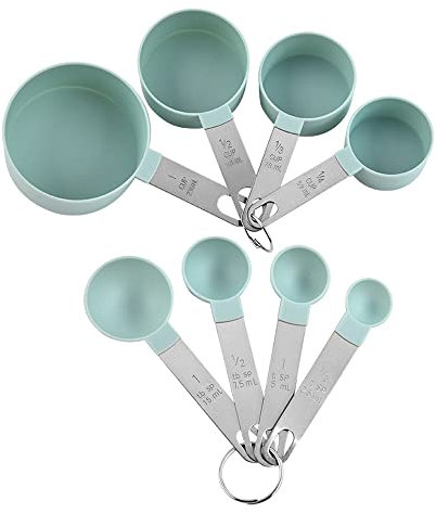 FUYTERY 8pcs tazas de medición y cucharas Set de acero inoxidable apilable herramienta de cocina (verde)