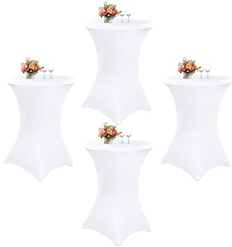 Showgeous 4 Packungen Stretch Stehtisch Husse für Bistrotisch Ø 80-85 cm Stehtischhussen, Verstärkung im Fußbereich, Stretch-Husse Weiß Hussen für Stehtische und Bistrotische(Weiß)