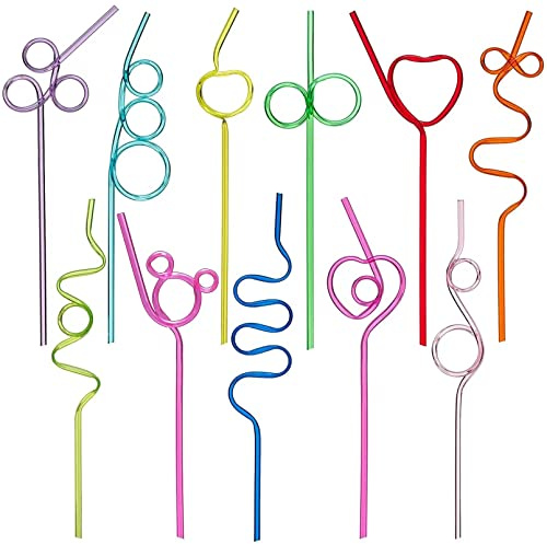 66 Pcs Crazy Straws,11 Different Designs Colorful Loop Straws,10'' Reusable Plastic Silly Straws for Kids,Silly Colorful Drinking Straws,Fun Varied Twists Straws for Kids,Birthday Party Supplies