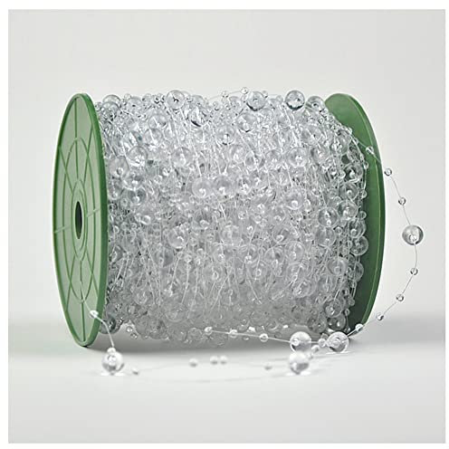 Egurs 60m/Rollen Perlengirlande Perlenband Perlenkette Dekoschnur aus Perlen Hochzeit Dekoration Perlen Girlande für Partydeko Geburtstag Taufe Tisch Deko DIY Handwerk Weihnachten transparent weiß