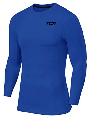 TCA Men Long Sleeve Compression Shirt, Athletic Workout Sports Undershirt Base Layer Top - Dazzling Blue, XL