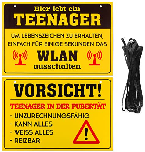 COLOFALLA 2 Stück Schild für Teenager 30x20cm Vorsicht Teenager Mädchen Junge Geschenke Lustige Geschenke zur Jugendweihe zum Geburtstag Türschild Wandschild als Zimmer Deko