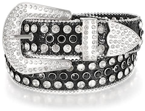 LEACOOLKEY Strass-Gürtel für Männer und Frauen, Bling Western Cowgirl Cowboy Nieten-Ledergürtel, glänzender Taillengürtel für Jeans, Hosen, Kleider