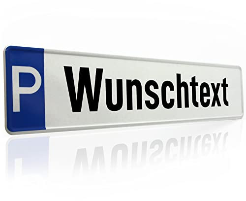 PRINTINO® Parkplatzschild für Privatparkplatz – reflex Kennzeichen mit Wunschtext oder Namen – wetterfest – rückstrahlend – 52x11cm – kompatibel mit Halter und Pfosten
