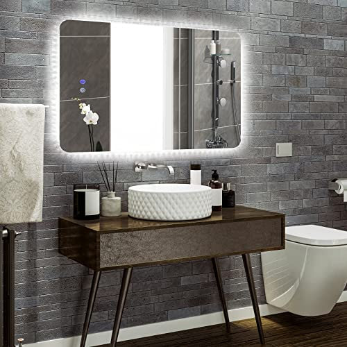 COSTWAY Badspiegel mit Anti-Beschlage Spiegelheizung, LED-Spiegel dimmbar, Badezimmerspiegel 3000K-6000K Wandspiegel IP44 wasserdicht (81x61,5cm)