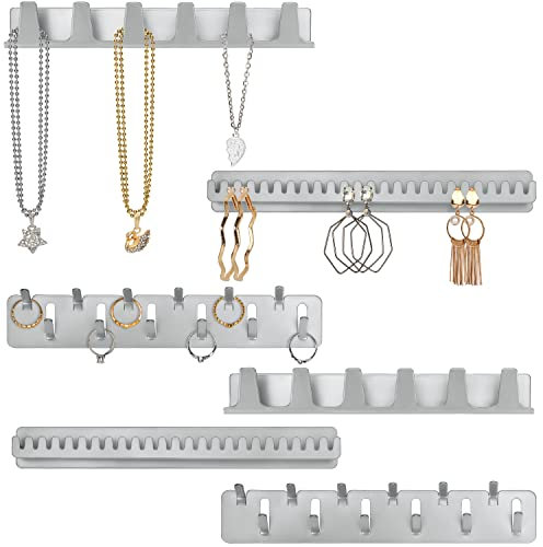 BELLE VOUS 6er Pack Schmuckaufbewahrung Wand aus Metall - Ohrringe Aufbewahrung Set mit 6 Selbstklebenden Haken & Stiften - Für Ketten, Ringe, Armbänder & Ohrringe Aufbewahrung