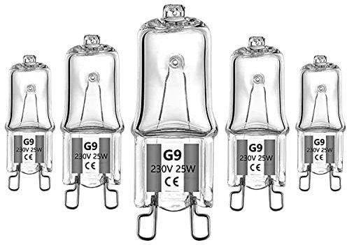 BXXKXMC G9 ampoule halogène 230v 25W 2700k blanc chaud dimmable 2 broches douille ampoule de remplacement (5 PCS) [Classe énergétique G]