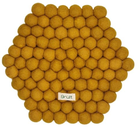 Grült Home Topfuntersetzer - Filz untersetzer für Tassen, Töpfe, Pfannen und Tassen handgefilzt in Nepal (Gelb, Hexagonal 20 cm)
