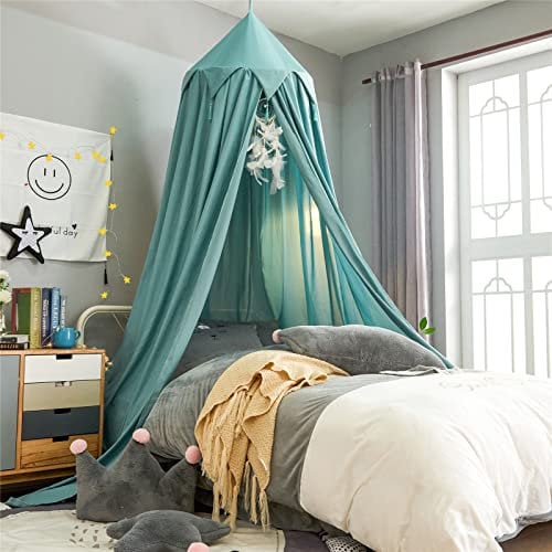 Surwin Betthimmel Madchen Jungen Babybett Doppelbett, Nordisch Moskitonetz Baldachin Kinderzimmer Einzelbett Himmel Schlafzimmer Dekoration Spielzelte Kinder Geschenk, Ohne Bohren (Grün)