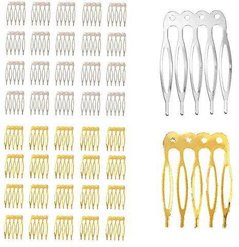 Schleier Haarkämme, 40 Stücke Metal Braut Hochzeit Kamm, Einsteckkamm für Haare Silber, French Twist Kamm, Verwendet für die Haardekoration der Dame (Gold + weiß K)