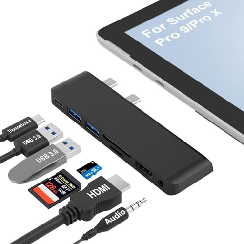 Surface Pro 9 Docking Station Dreifach Display mit 4K HDMI, USB-C Thunderbolt 4(Video+Daten+100W PD), 2 USB 3.0, SD/TF Kartenleser, 3.5mm Audio, Multiport Adapter Hub für Microsoft Surface Pro 9/Pro X