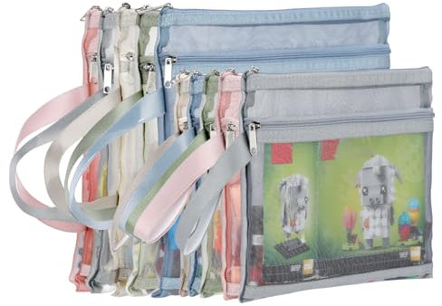 TrueLux 10 Pack Colored Double-Layer Mesh Zipper Pouch Bags, Nylon Building Block Sets Toy Storage & Organization, Breathable See Through (5Pcs A4+5Pcs A5) Pouch with Handle for School Office Games