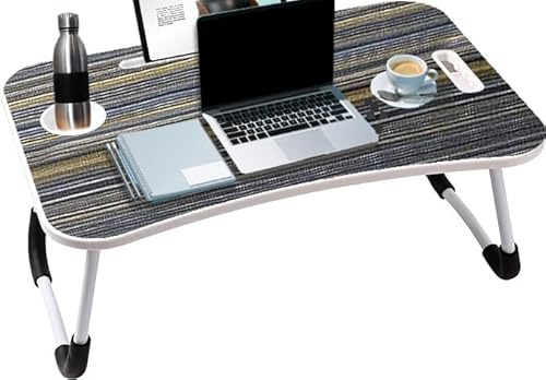 KKTECH Folding Laptop Bed Table Lap Standing Desk Sofa Breakfast Table Bed Tray Laptop Lap Desk with Cup Holder Notebook Stand Steel Legs 60x40x28cm (Grey)