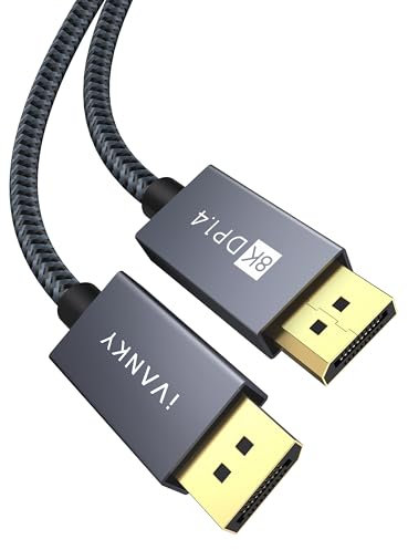 IVANKY DisplayPort Kabel 1.4 3M, 8K@60Hz, 4K@165Hz, 2K@240Hz, DP 1.4 Kompatibel mit HDR10, FreeSync, G-Sync, DTS-HD, 32,4Gbps DSC1.2, Geeignet für Gaming Monitor Grafikkarte - Grau