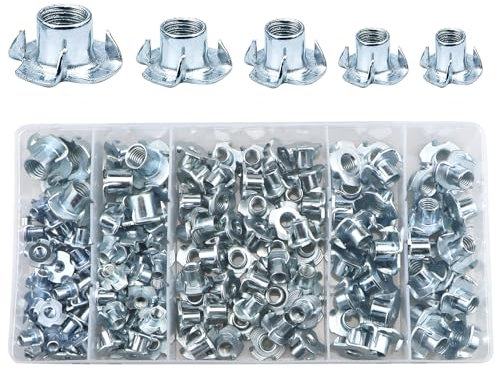 151 Pcs Four Pronged T-Nut Assortment, Threaded Insert Tee Nuts Kit,Captive Blind Connecting Bolt Fixings,For Wood Furniture, Brackets And Cabinets (M4/M5/M6/M8/M10)