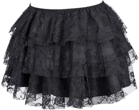 Röcke Damen Mini Skirt Lack Rock Retro Burleske Steampunk Spitze Sexy Gothic Mittelalter Kleidung Schwarz Black L