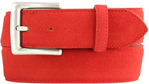 BELTINGER Gürtel aus Veloursleder mit altsilberner Gürtelschnalle 4 cm | Velour-Ledergürtel 40mm | Wildleder-Gürtel alt-silber 4cm | Rot 85cm
