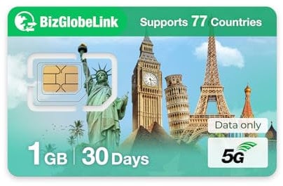 EIOTCLUB Tarjeta SIM Prepago para Viajes, Tarjeta SIM Internacional Compatible con Más de77 Países, Solo Datos, 5G/4G LTE, Sin Contrato, Recargable, Teléfonos, 4G Routers y Tabletas
