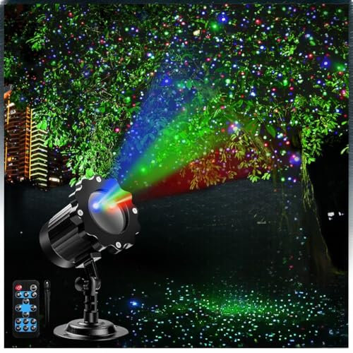 Laser Projector Lights Outdoor, Moving Red Green Blue 3 Color Starry Lights Show Laser Projection Light with RF Control, Outdoor Waterproof Holiday Decor