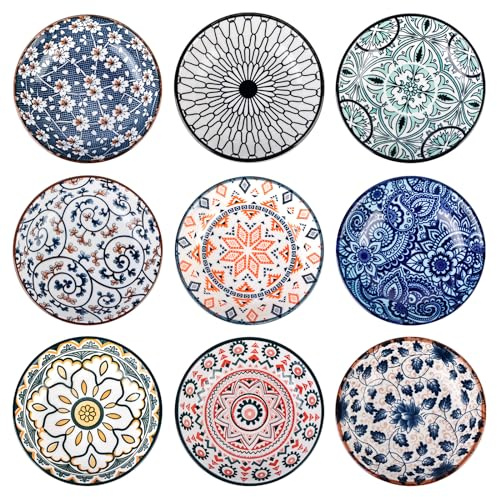 9 Stück Dip Schälchen, Soja Saucenschälchen Keramik Ø 10cm, Tapas Schalen, Keramikschale, Keramik Dipschalen, Vintage Sushi Schälchen,Gewürzschalen, Snackschalen für Gewürzen Sojasauce Saucen Snacks