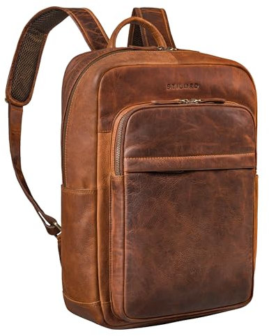 STILORD 'Oliver' Zaino Uomo Pelle Vintage Zaino Porta Pc 16 Pollici Zaino Viaggio Aereo Grande Cuoio Borsa per Laptop Valigia Lavoro Università, Colore:kara - cognac