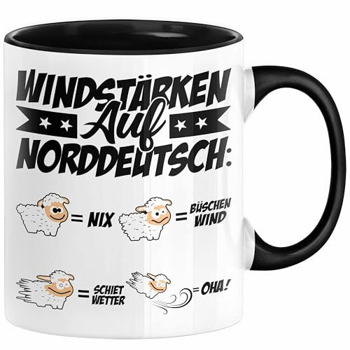 Norddeutsche Tasse Geschenk Windstärken Schaf Kaffee-Becher Geschenkidee (Schwarz)