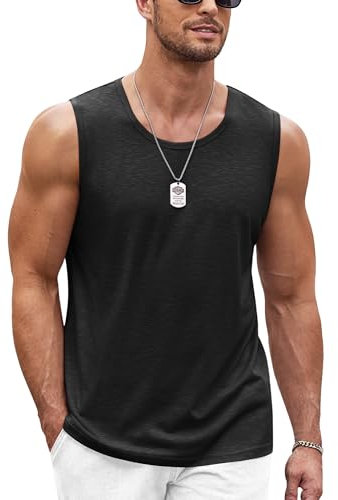 COOFANDY Herren Ärmelloses Laufshirt Tanktop atmungsaktives elastisches Quick Dry Funktionsshirts Baselayer Sports Fitness Schwarz XL