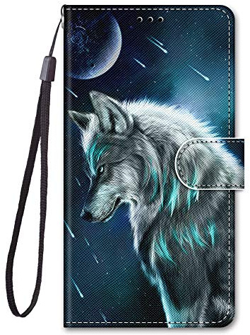 Nodigo-EU Kompatibel für Samsung Galaxy A05S Leder Hülle Magnetisch Kickstand mit Kartenfach Tier Muster Motiv Lustig Design Hüllen Handyhülle Tasche Case -Wolf A