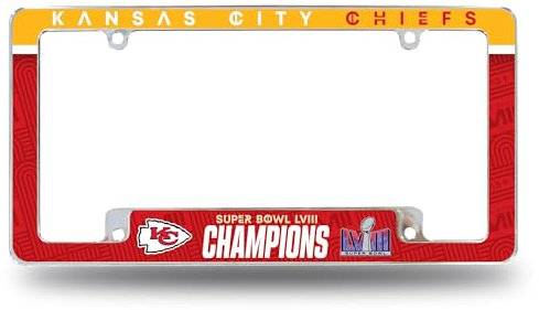 Rico Industries NFL Football Kansas City Chiefs 2024 Super Bowl LVIII Champions 30,5 x 15,2 cm Chrom All Over Automotive Kennzeichenrahmen für Auto/LKW/SUV