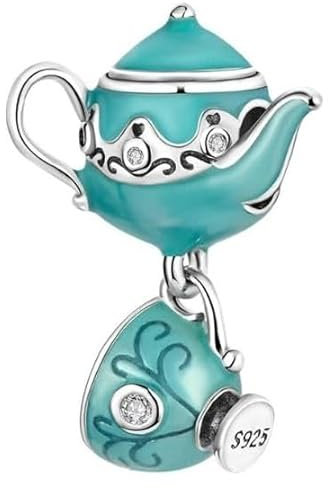 Generic Teacup Teapot Charm 925 Sterling Silver Dangle Charm for European Fashion Bracelet Necklaces Wedding Day Valentine's Day Jewelry Beads Gift for Sister Family Wife, 1 x 1 cm